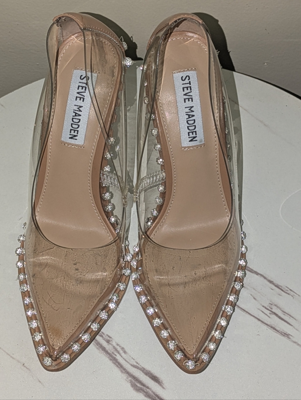 Steve Madden Nude Clear Pointed Toe Pumps with Crystal Trim - Picture 4 of 14